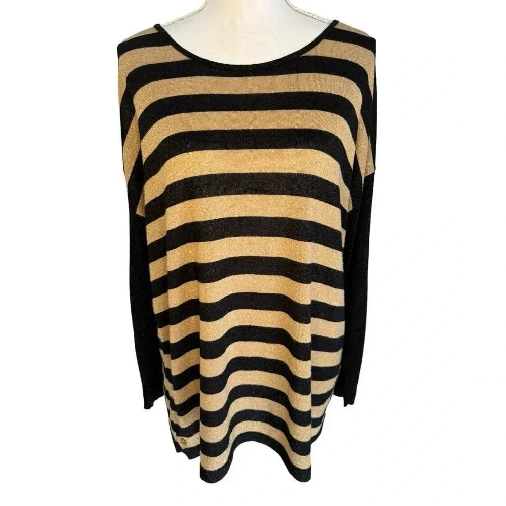 Dana Buchman‎ Women’s XL Glittery Metallic Gold & Black Striped Sweater